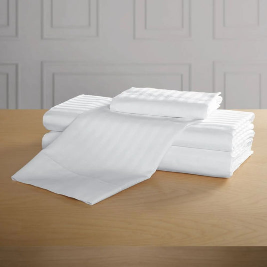 Enova T-250 Stripe California King Fitted Sheet – 74"x84"x15", White